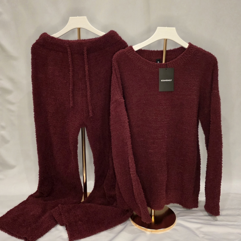 Elegant Burgundy Knit Sweater Set
